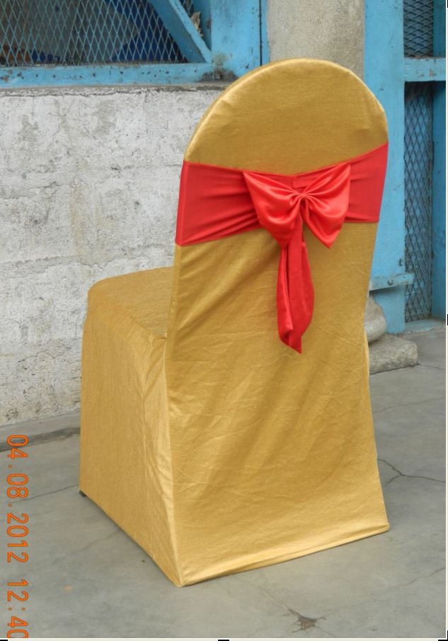 cushion chiar cover - gold colour fabric - butterfly bow in red